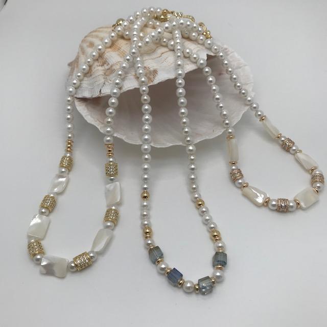Collier perles de culture et perles en strass plqué-or 2110