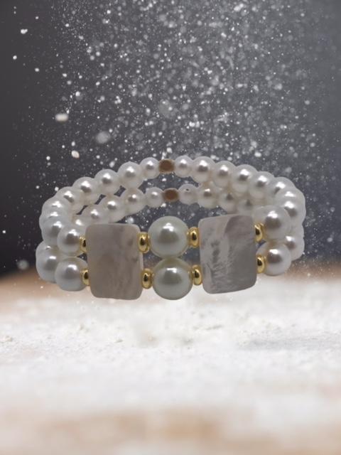 Bracelet double-rangs perles de culture et nacre 1073