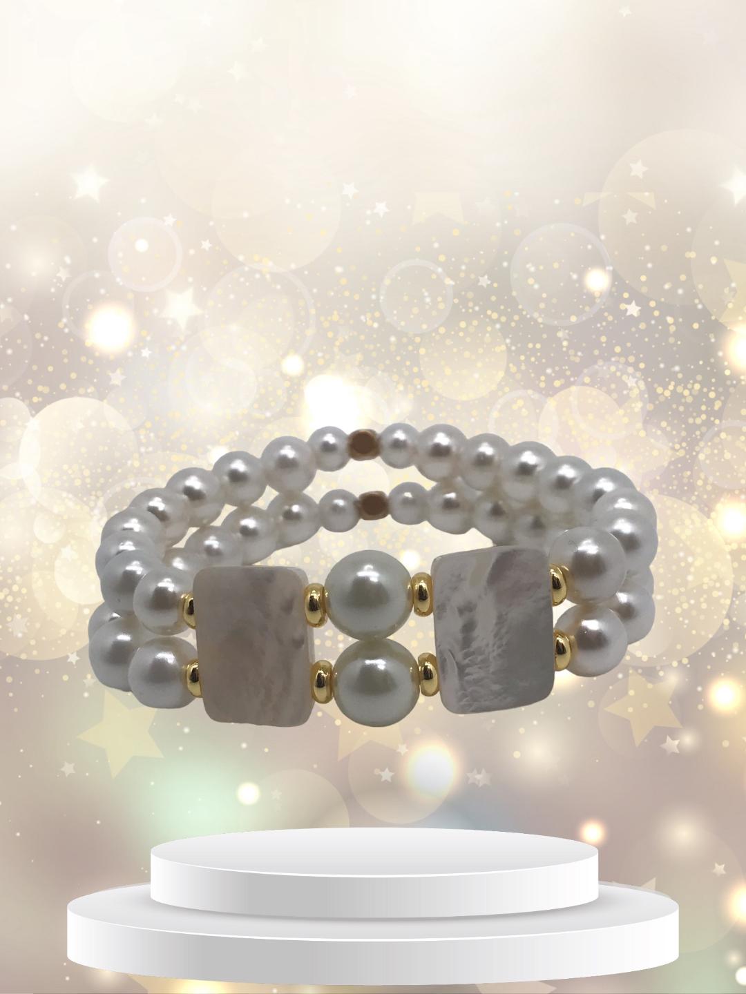 Bracelet double-rangs perles de culture et nacre 1073