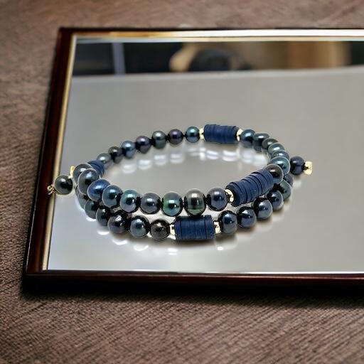 Bracelet en perles d'eau douce bleues 1102