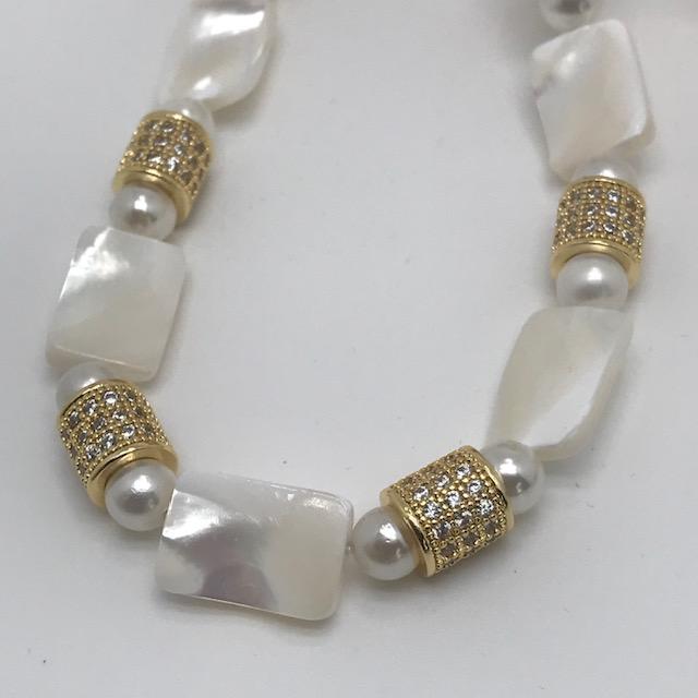 Collier perles de culture et perles en strass plqué-or 2110