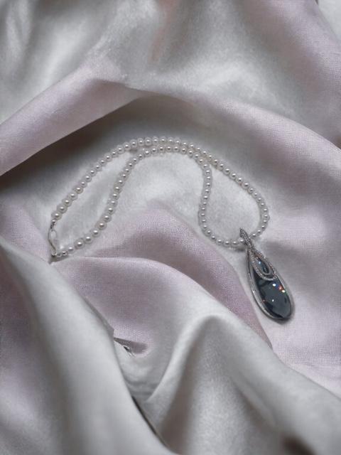 Collier en perles de culture, sautoir, pendentif en cristal 2085