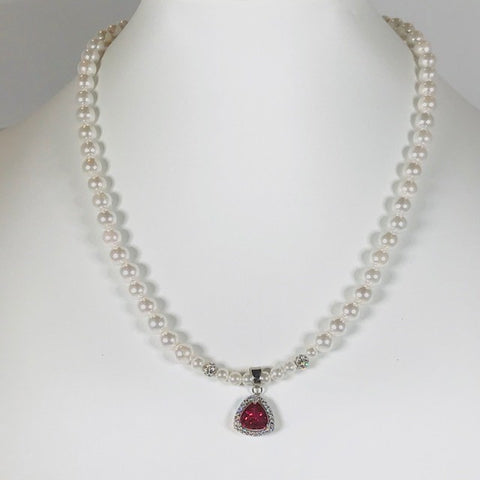 2003 Collier perles et topaze rouge naturel