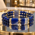 Bracelet double rang en lapis-lazuli et agate bleue – Homme et femme – 18, 18,5 ou 19,5 cm