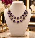 Collier Double Rang Tensha Bleu Roi & Mauve – Plaqué Or – 42 cm