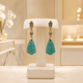 Boucles d’oreilles luxe en aventurine verte plaqué or – Élégance minérale sertie de zirconiums
