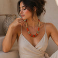 Collier Femme Bohème Chic en Bois Naturel et Bakélite – Perles Terracotta – Laiton plaqué or