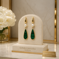 Boucles d’Oreilles Longues Malachite & Perle en Vermeil - Bijou de Luxe Femme