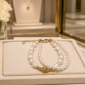 Bracelet Luxe Double Rang en Perles Baroques d’Eau Douce – Plaqué Or & Élégance Intemporelle