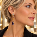 Boucles d’oreilles gouttes florales violettes et feuilles d’or – 45 mm