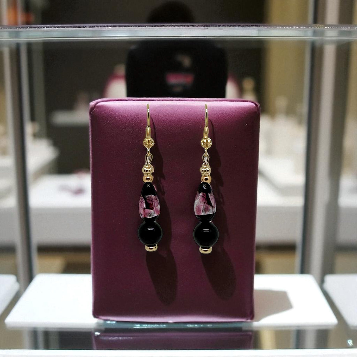 Boucles d’oreilles obsidienne et verre soufflé 3115