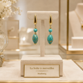 Boucles d’Oreilles Longues Turquoise Véritable et Plaqué Or – Vermeil 5 cm