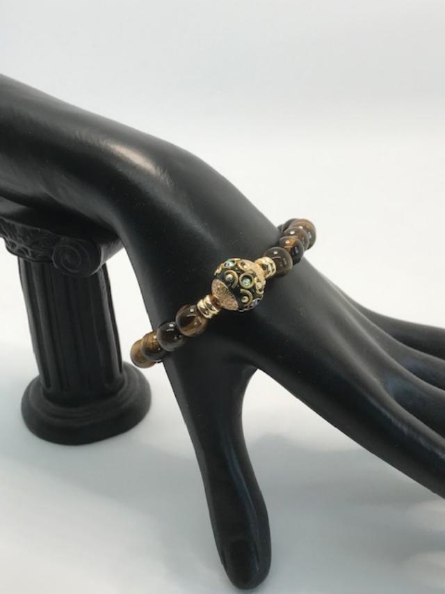 Bracelet oeil de tigre et perle indonésienne 1022