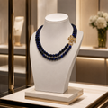 Collier Luxe Œil de Faucon Bleu Naturel – Fermoir Nœud Plaqué Or Sertis de Zirconiums