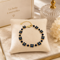 Bracelet Lapis-Lazuli & Fleurs Cristal Bleu Plaqué Or – Bijou Luxe Femme Élégant