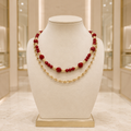 Collier Luxe Double Rang en Jade Rouge et Plaqué Or