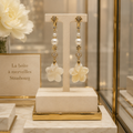 Boucles d’Oreilles Fleur en Nacre – Perles de Coquillage, Plaqué Or & Zirconiums