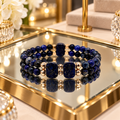 Bracelet Homme Lapis-Lazuli Naturel Double Rang 6 mm – Intercalaires Plaqués Or - 19 cm
