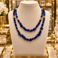 Collier Double Rang Lapis-Lazuli Naturel – Bijou Signature Plaqué Or - 46 cm
