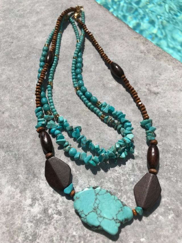 Collier bois et turquoise naturelle 2066