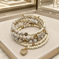 Bracelet Manchette Luxe en Howlite Beige et Plaqué Or