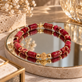 Bracelet Unisexe Jaspe Impérial Rouge – Plaqué Or – Fait Main - 17,5 cm