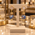 Boucles d’oreilles Tensha japonaises bleues, nacre et plaqué or – 45 mm