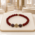 Bracelet en Cornaline Naturelle, Émail Cloisonné et Plaqué Or