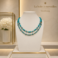 Collier Double Rang en Turquoise Naturelle, Howlite & Jaspe Impérial Plaqué Or