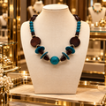 Collier en Bois Précieux & Bakélite – Plaqué Or 18 Carats – 48 cm