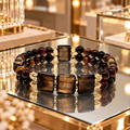 Bracelet double rang Œil de Tigre brun – Homme & Femme – 18,5 cm