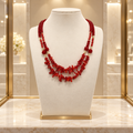Collier luxe double rang en jade rouge et plaqué or – 49 cm
