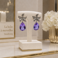 Boucles d’Oreilles Améthyste Poire 16x12 mm en Argent Rhodié – Élégance Florale et Zirconiums