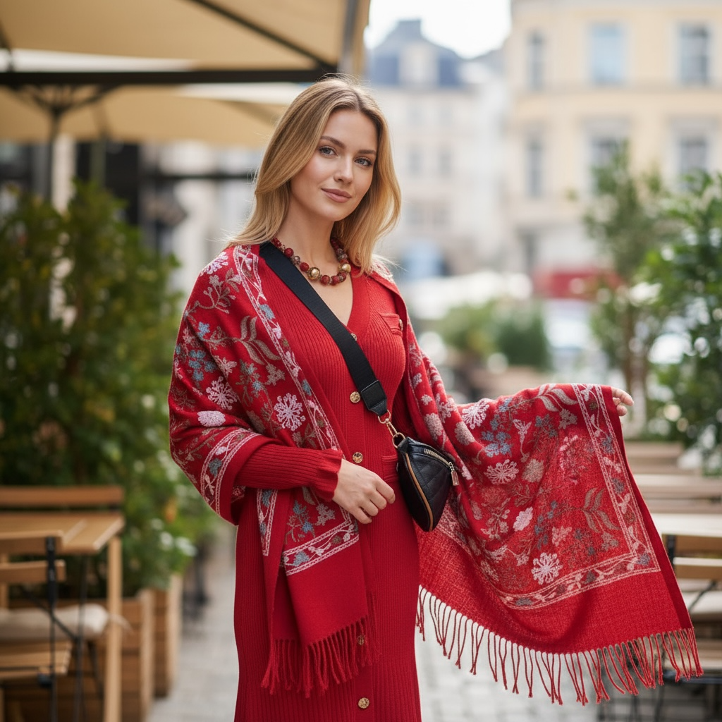 Écharpe en pur cachemire et broderie au fil d’or 4084