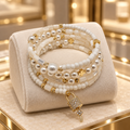 Bracelet manchette 5 rangs en nacre et plaqué or