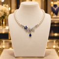 Collier de perles de coquillage et cristaux bleu nuit – 38 ou 42 cm