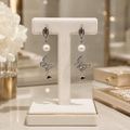 Boucles d’oreilles double papillon argent, perle de coquillage et zirconiums – 6 cm