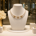 Collier Luxe Double Rang Perles de Coquillage Blanches et Zirconiums Cœur Plaqué Or