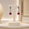 Boucles d’oreilles Topaze Rouge en Argent 925 – Rosace de Zirconiums | Bijou de Luxe Femme