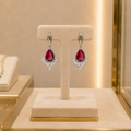 Boucles d’Oreilles Argent 925 Topaze Rouge Poire 20x12 mm et Zirconiums