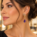 Boucles d’oreilles violettes en résine florale et feuilles d’or – 40 mm