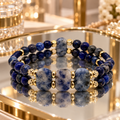 Bracelet double rang Sodalite naturelle – Homme & Femme – Plaqué Or - 18 cm
