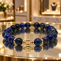 Bracelet en lapis-lazuli 8 mm et plaqué or – Homme et femme - 18 cm