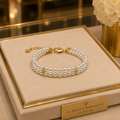 Bracelet Double Rang en Perles de Coquillage, Zirconiums & Plaqué Or