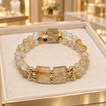 Bracelet Double Rang Quartz Rutile et Plaqué Or – Bijou Mixte de Luxe