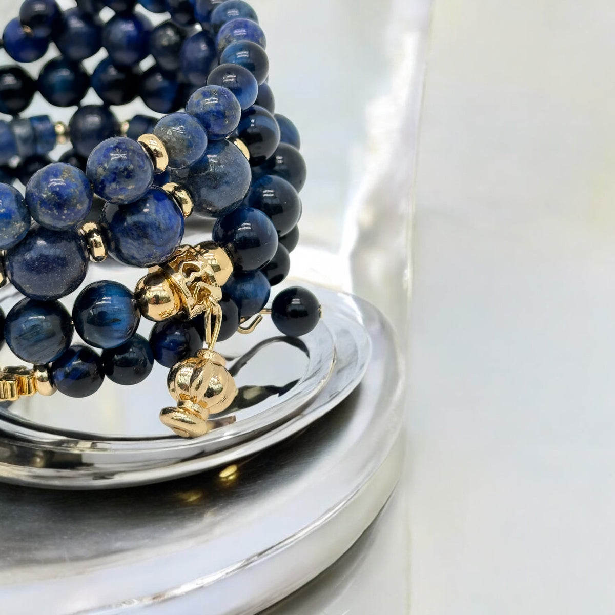 Bracelet manchette lapis-lazuli et œil de tigre bleu 1198