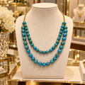 Collier femme double rang en turquoise à veinage doré – Bijou artisanal de créateur - 50 cm
