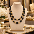 Collier double rang en obsidienne dorée et plaqué or – 56 cm
