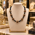 Collier Léopard Femme en Obsidienne Naturelle et Cristal Noir – Bijou Artisanal 50 cm
