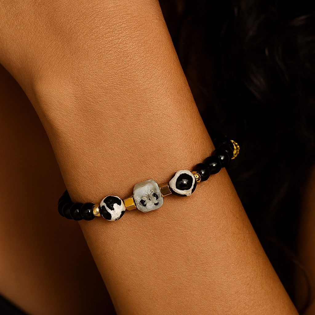 Bracelet en obsidienne et agate du Tibet 1194